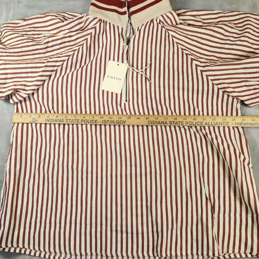 Entro Presley Striped Puff Sleeve Top Short Sleeve Women 1X Preppy Old Money - Picture 4 of 7